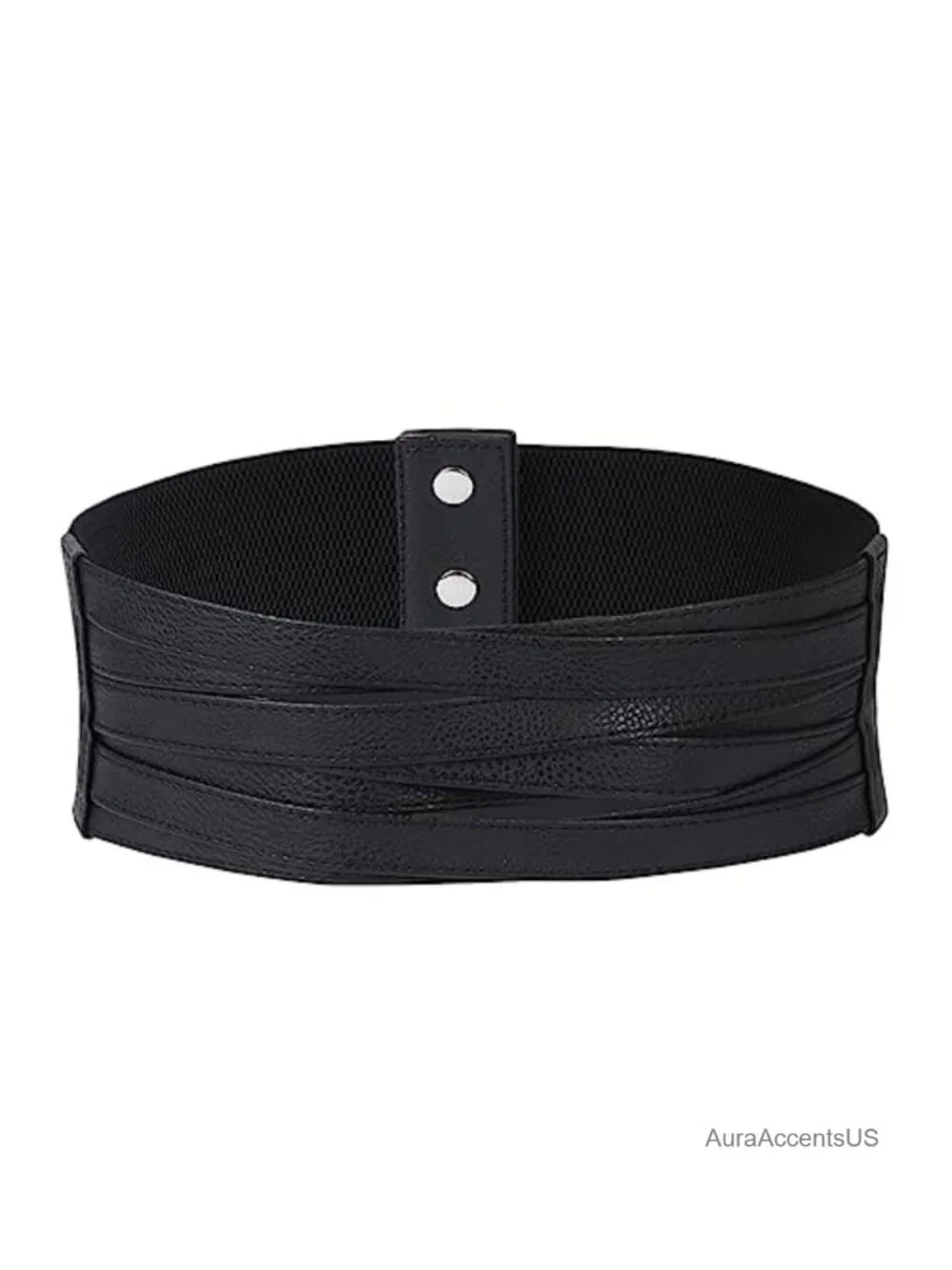 Women Faux Leather Braided Waist Belt Elastic Stretch Dress Belt Wide